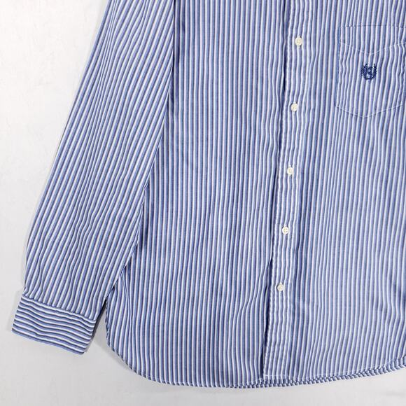 Chaps Shirt Mens Large Blue White Striped Casual Preppy Logo Crest Button Down - Picture 4 of 12